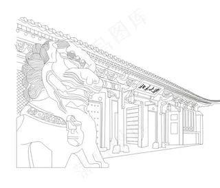 北京大学门口线稿图片