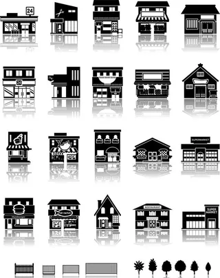 门店建筑剪影图片