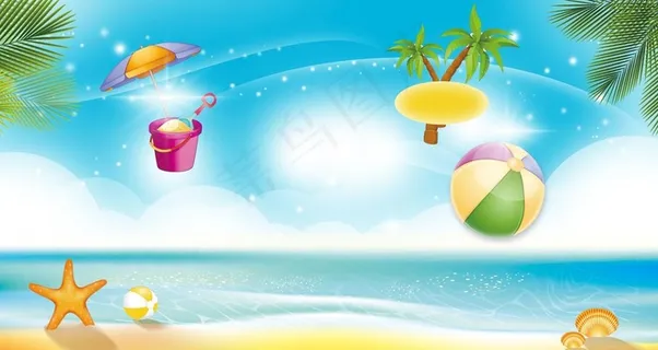 夏季卡通海滩背景图片 夏季卡通海滩背景图片