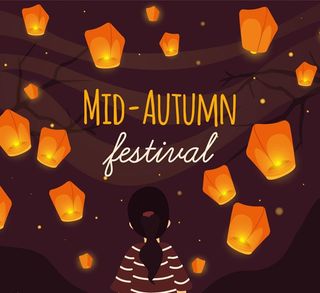 创意中秋节望灯笼的女孩背影图片