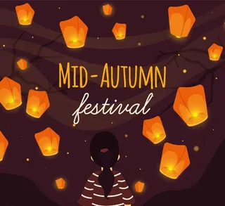 创意中秋节望灯笼的女孩背影图片