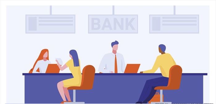 银行柜台服务场景插画图片