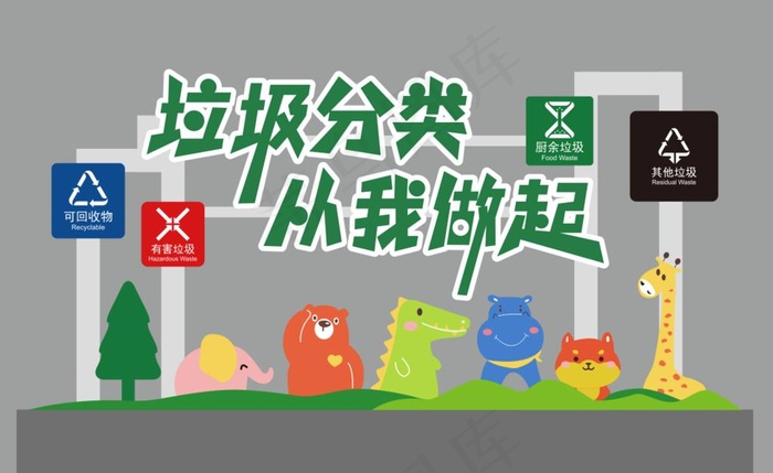 卡通垃圾分类小品造型图片cdr矢量模版下载