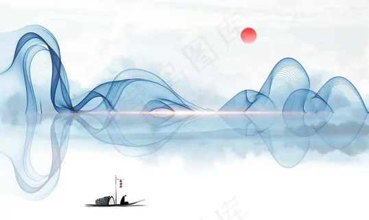 新中式山水 背景墙 壁画图片