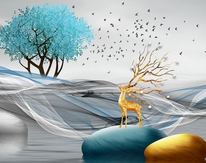 发财鹿客厅装饰画图片