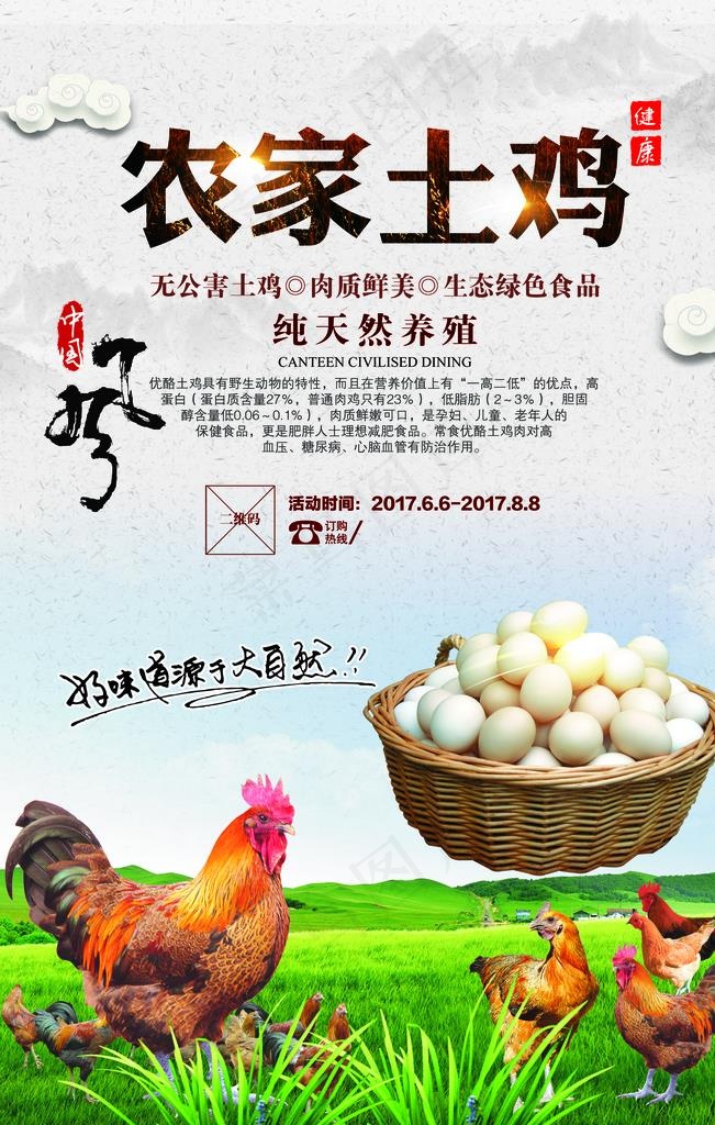 农家土鸡鸡蛋促销活动海报素材图片psd模版下载