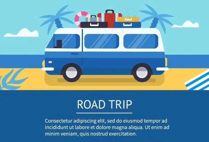 矢量手绘夏日旅行路上插画素材图片