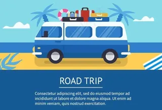 矢量手绘夏日旅行路上插画素材图片