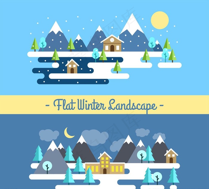 2款扁平化冬季风景banner图片