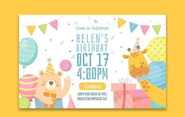 可爱卡通动物生日海报矢量图片