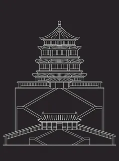 颐和园佛香阁线稿图片