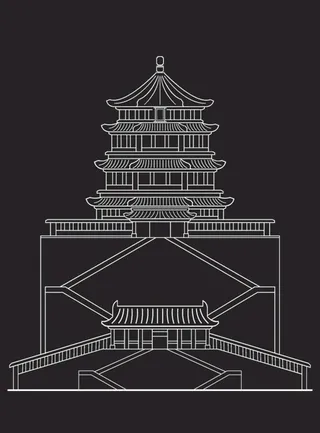 颐和园佛香阁线稿图片