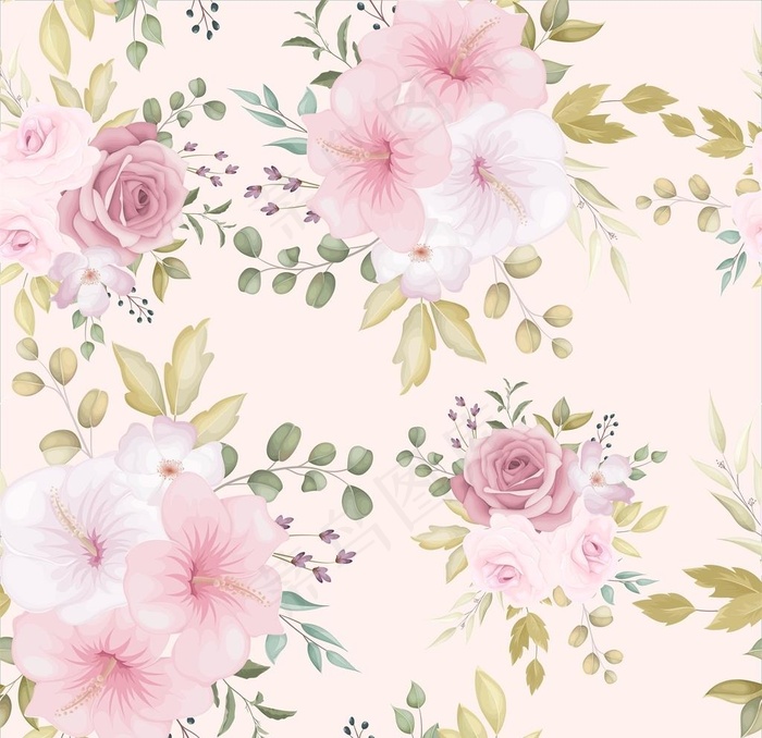 数码印花玫瑰花绣球花抽象花卉图片