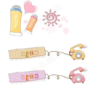 卡通电话 水杯 太阳图片