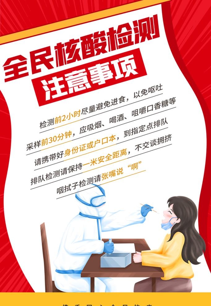 全民核酸检测注意事项公益海报图片(787x1181)psd模版下载