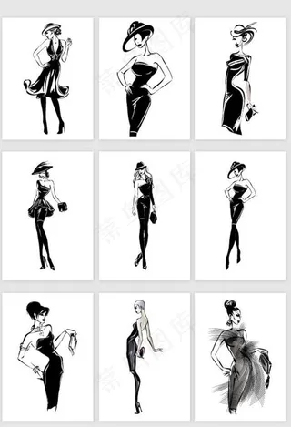 模特素描图片