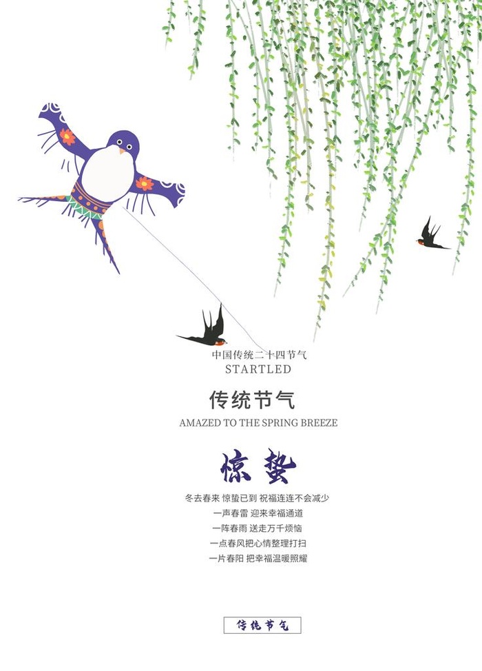 白色清新惊蛰节气海报图片