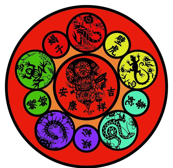 端午刺五毒图案图片ai矢量模版下载