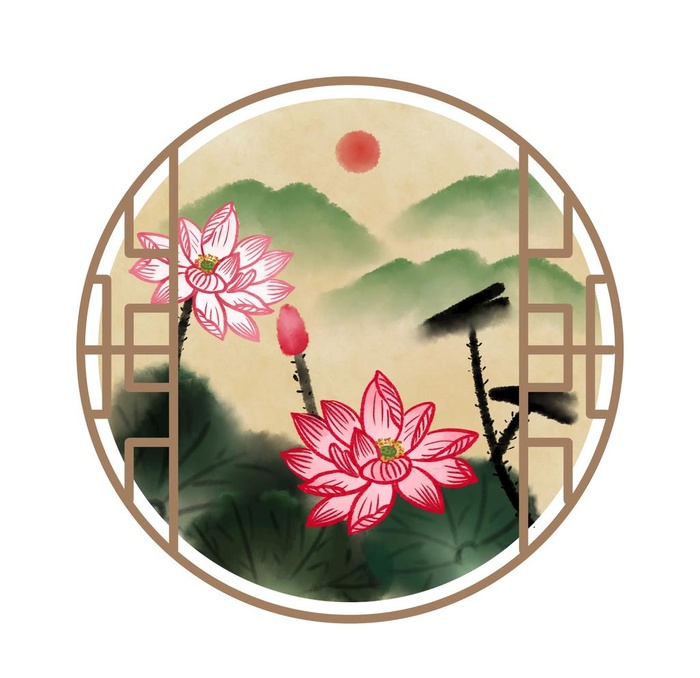 绿色中式风格圆形边框图片