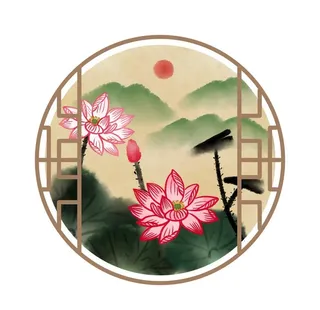 绿色中式风格圆形边框图片