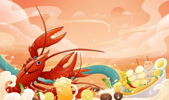 小龙虾美食国潮小龙虾插画图片