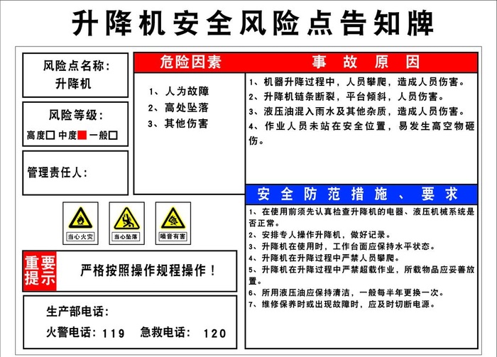 升降机安全风险点告知牌图片