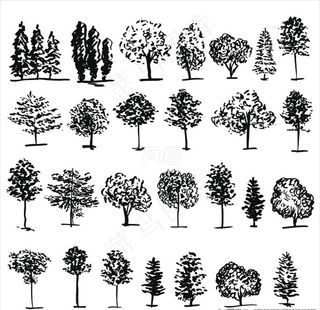 树图形 手绘矢量 雕刻涂鸦 素图片