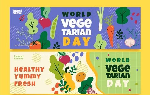 手绘绿色食物横幅矢量图片