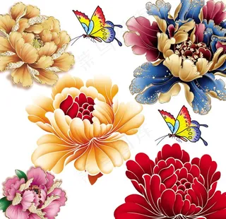 牡丹或 芙蓉花 适量花 蝴蝶图片