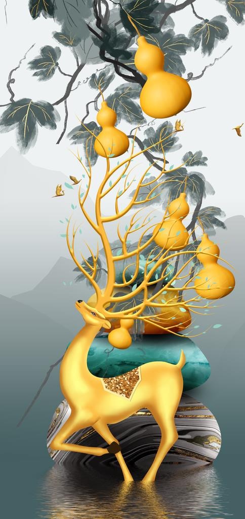 玄关装饰画 福鹿临门图片(2401x4764)psd模版下载