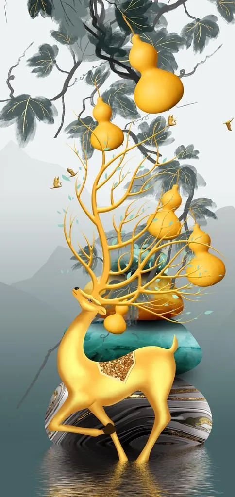 玄关装饰画 福鹿临门图片(2401x4764)psd模版下载