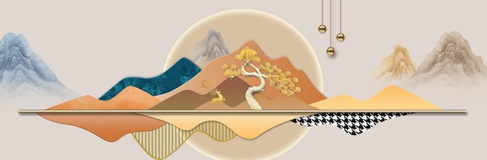 麋鹿金山装饰画图片(10236x3702)