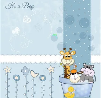 蓝色底纹可爱漫画卡通矢量图片