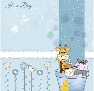 蓝色底纹可爱漫画卡通矢量图片