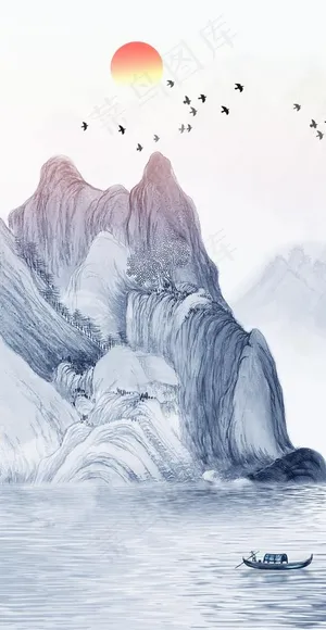 新中式水墨山水图片