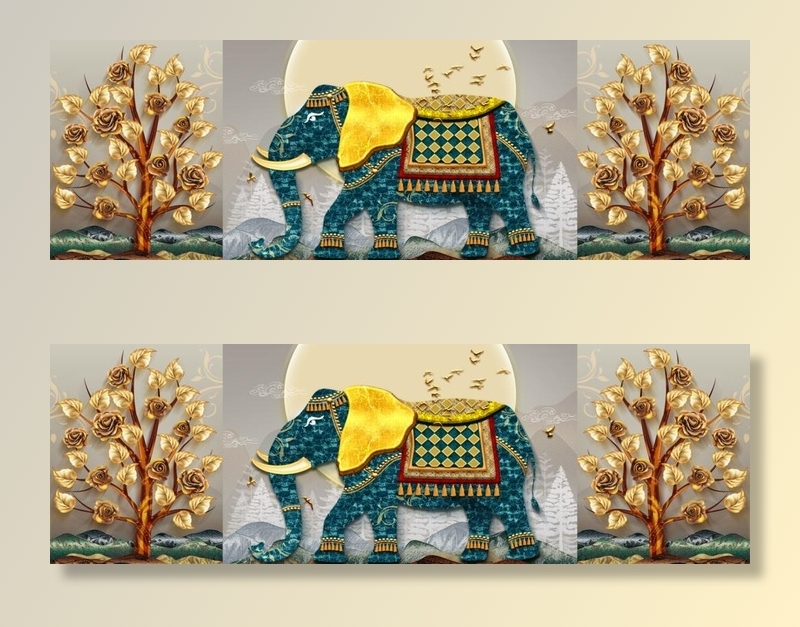 轻奢珐琅彩大象装饰画图片(11967x4134)psd模版下载