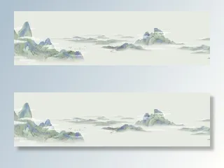 现代清新山水壁画背景墙合层图片