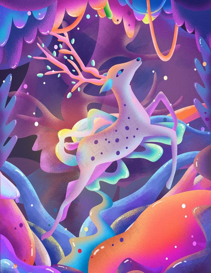 渐变鹿插画图片(3542x4726)psd模版下载