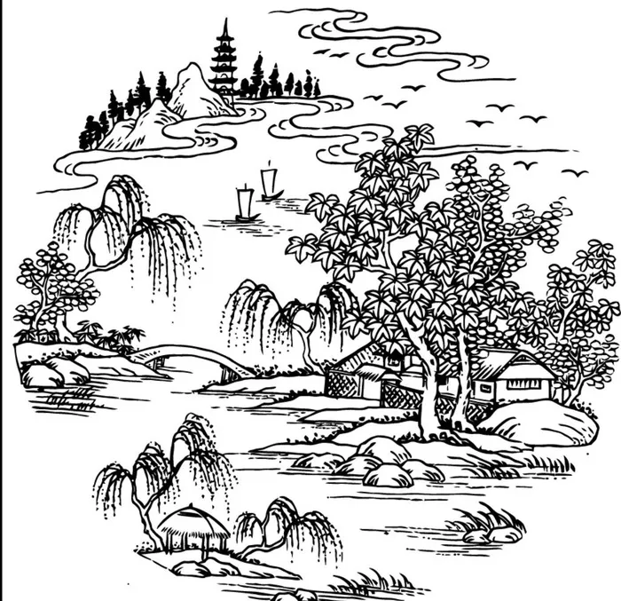 山村树木房子图片ai矢量模版下载