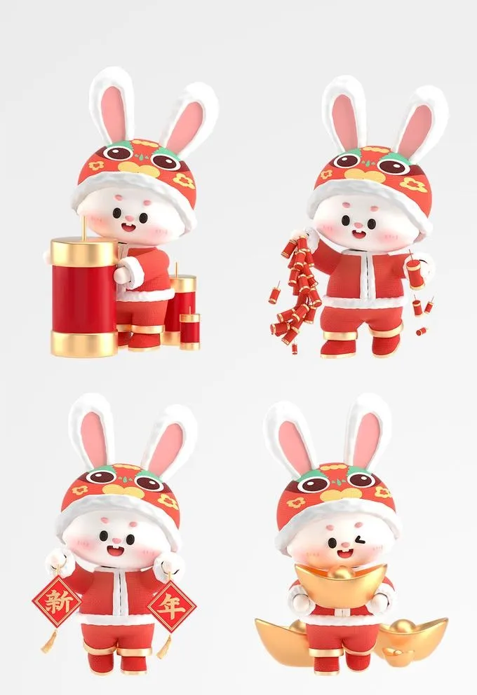 c4d2023新年兔子动物3d图片