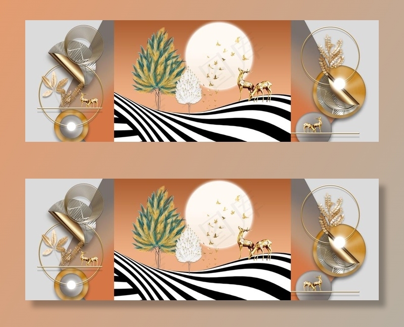 金色麋鹿发财鹿装饰画图片