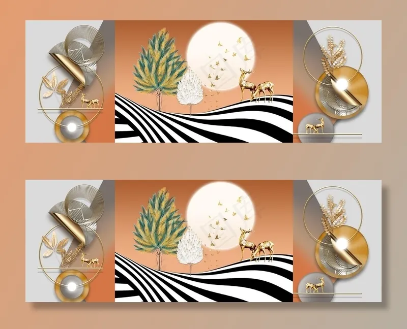 金色麋鹿发财鹿装饰画图片