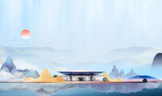 水墨山水海报背景 图片