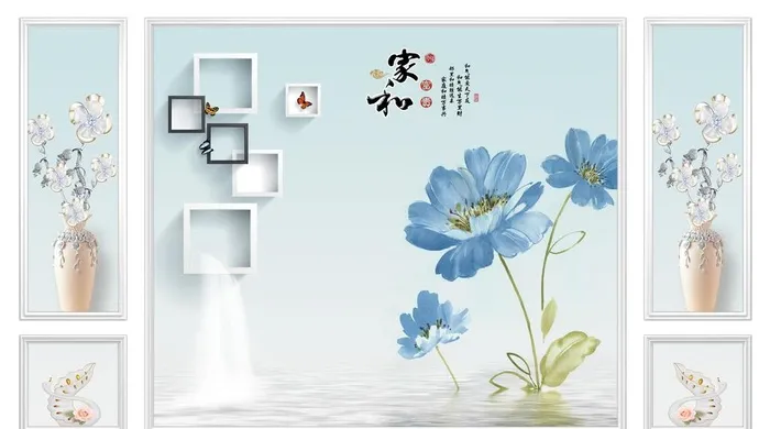 家和富贵蓝色荷花图片(9638x5669)