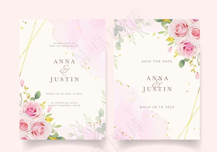 粉色玫瑰婚礼请柬图片
