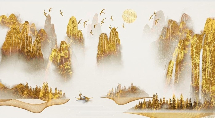 金色意境山水装饰画图片