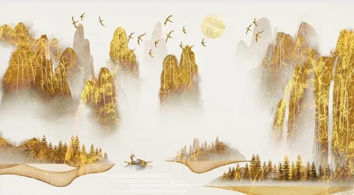 金色意境山水装饰画图片