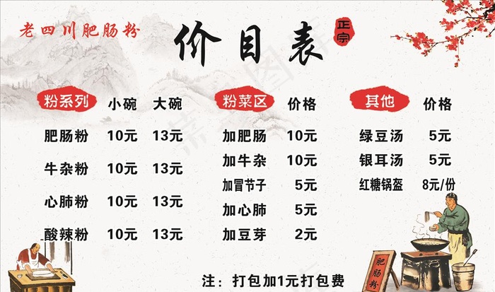 米线价目表图片cdr矢量模版下载