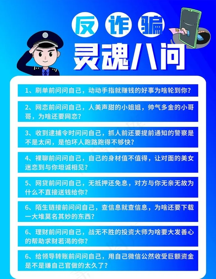 反诈骗灵魂八问图片cdr矢量模版下载