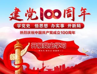 党建党百年大气红色背景海报展板图片